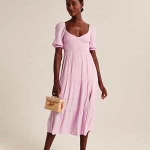 Abercrombie & Fitch Short Sleeve Smocked Midi Dress Pink (Size XS)